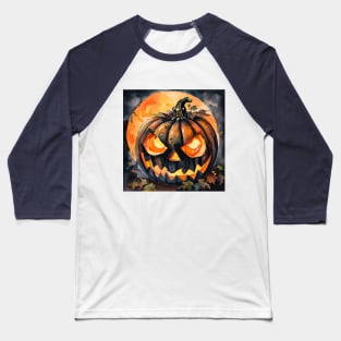 Watercolor Halloween Jack O Lantern Pumpkin Baseball T-Shirt